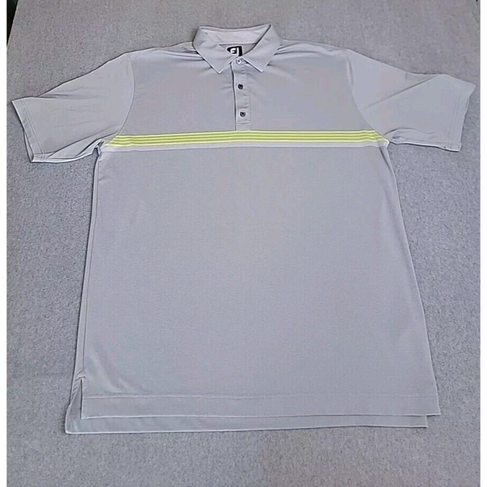 FootJoy Polo Shirt Mens 2XL Gray Green Stripe Stretch Golf Embroidered‎ Indian